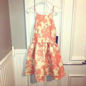 Prom girl pink and white floral dress